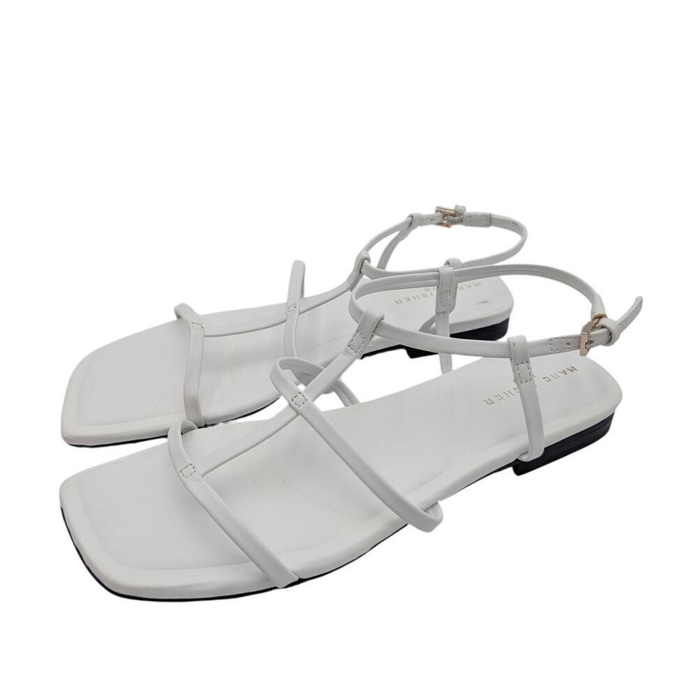 Marc Fisher Marris Open Square Toe Flat Sandals Women's White Size US7M EU37.5